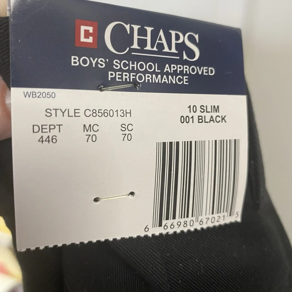 Chaps NWT Boys' School Approved Black Pleated Front Pants Size 10 Slim‎